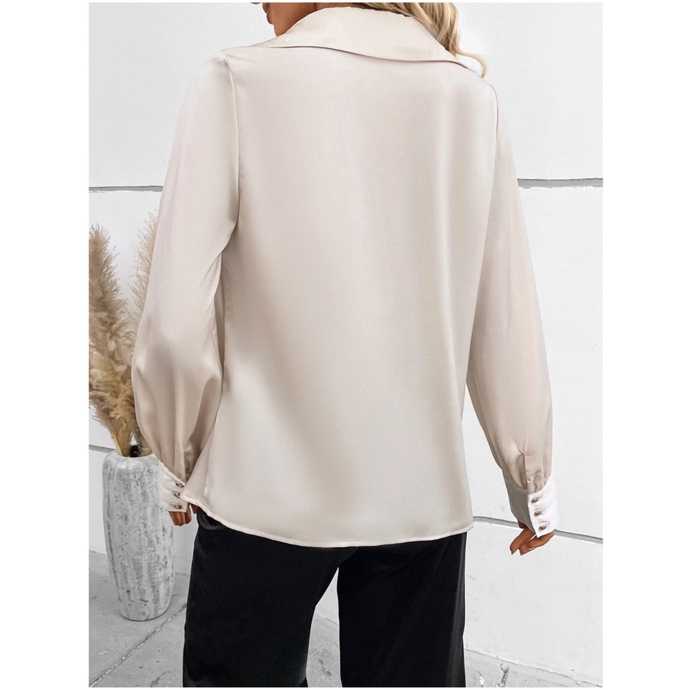 Luxe Draped Neck Office Work Blouse - Picture 4 of 4